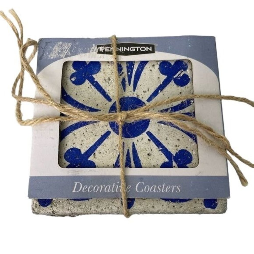 New in Package Pennington Stone Coasters, Gray & Blue